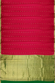Mysore crepe pure silk saree in red  with small motifs and  green pallu