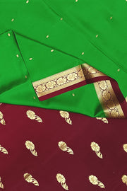 Mysore crepe pure silk saree in green with small motifs all over the body.
