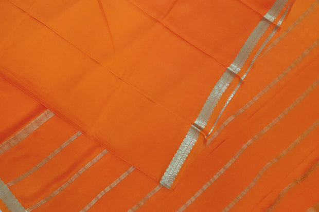 Mysore crepe silk saree in orange without blouse