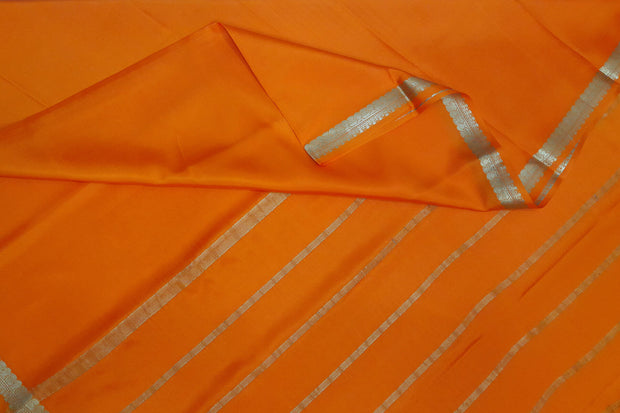 Mysore crepe silk saree in orange without blouse