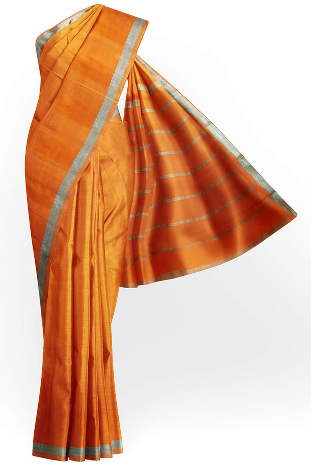 Mysore crepe silk saree in orange without blouse