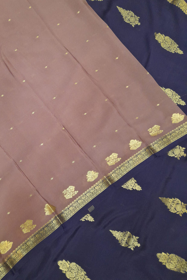 Mysore crepe silk saree in mauve with small motifs all over & contrast pallu
