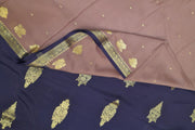 Mysore crepe silk saree in mauve with small motifs all over & contrast pallu