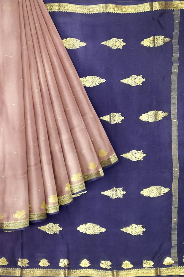 Mysore crepe silk saree in mauve with small motifs all over & contrast pallu