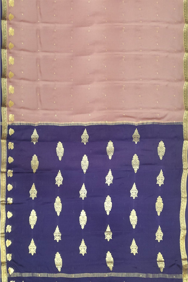Mysore crepe silk saree in mauve with small motifs all over & contrast pallu