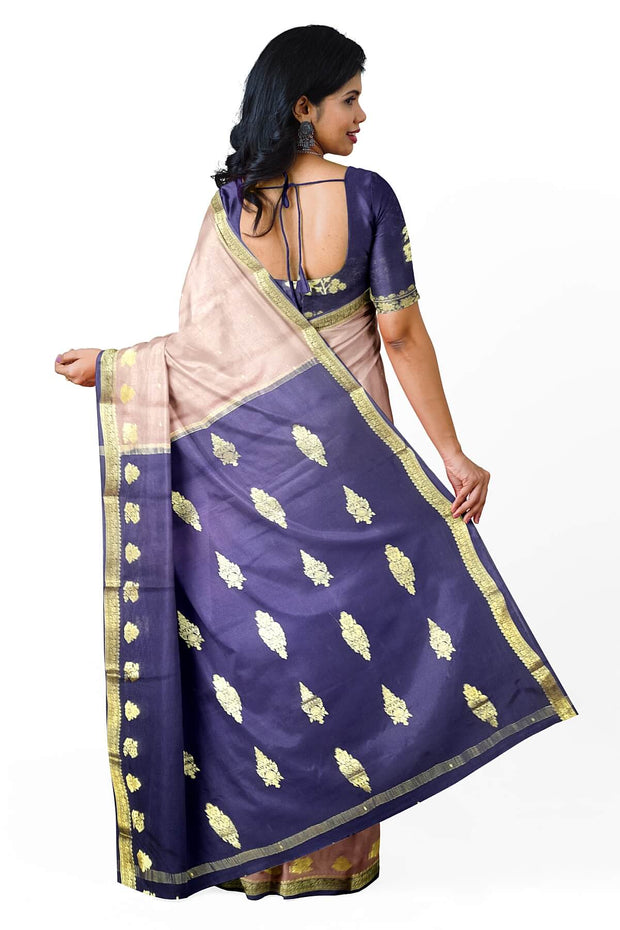 Mysore crepe silk saree in mauve with small motifs all over & contrast pallu