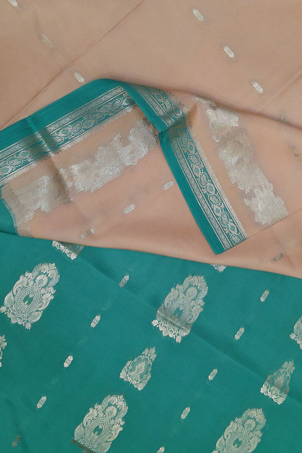 Mysore crepe silk saree in sandalwood colour with small motifs