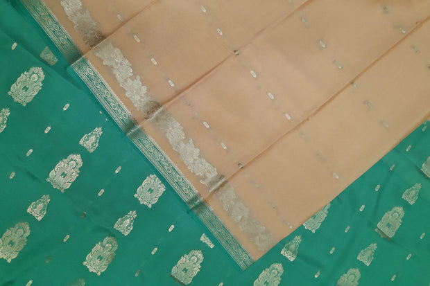 Mysore crepe silk saree in sandalwood colour with small motifs