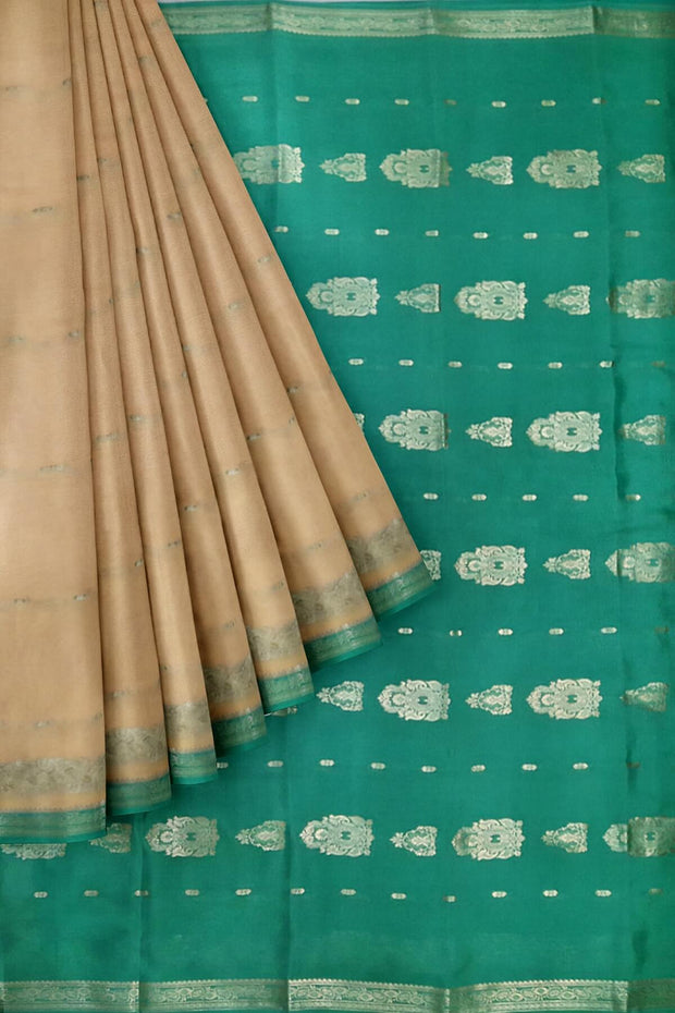 Mysore crepe silk saree in sandalwood colour with small motifs