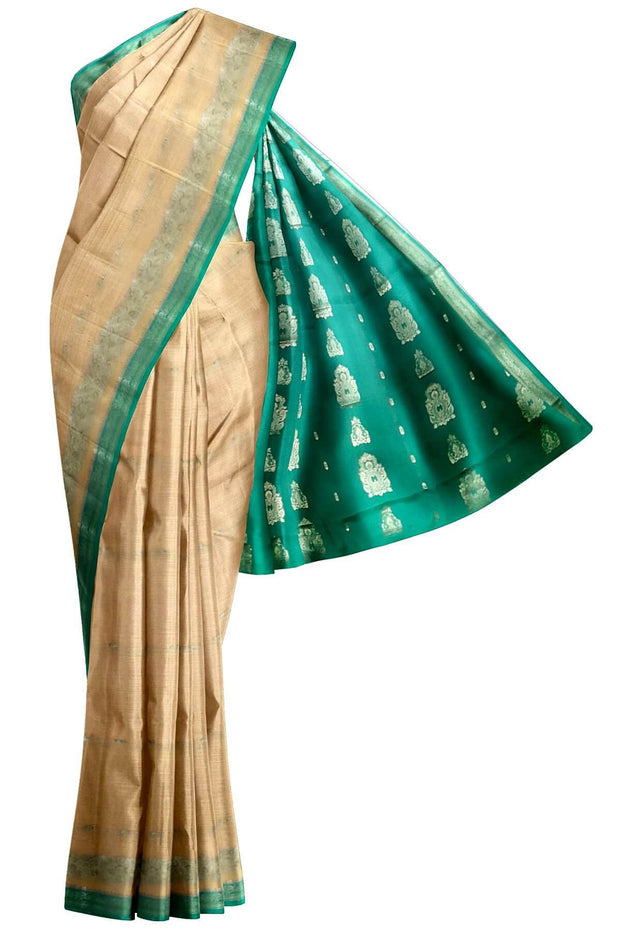 Mysore crepe pure silk saree in sandalwood colour with small motifs