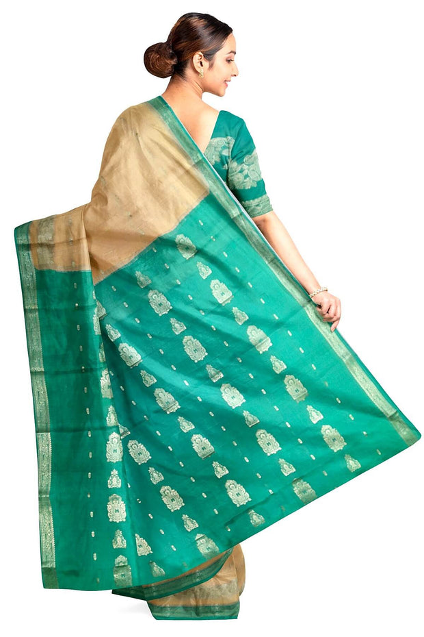 Mysore crepe pure silk saree in sandalwood colour with small motifs
