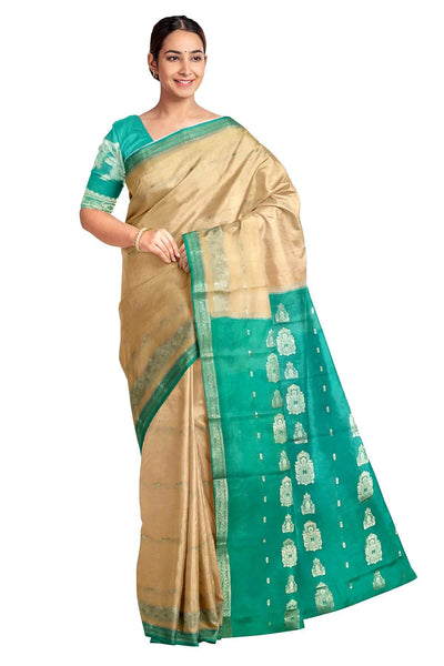 Mysore crepe pure silk saree in sandalwood colour with small motifs