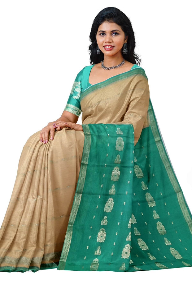 Mysore crepe silk saree in sandalwood colour with small motifs