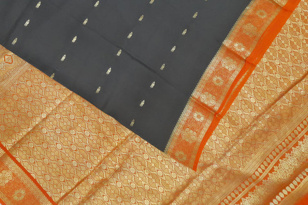 Mysore crepe silk saree in black  with small motifs