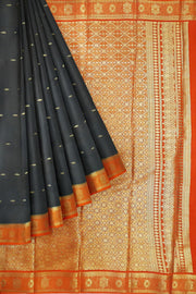 Mysore crepe silk saree in black  with small motifs