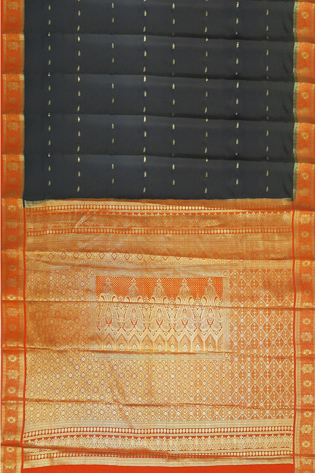 Mysore crepe silk saree in black  with small motifs