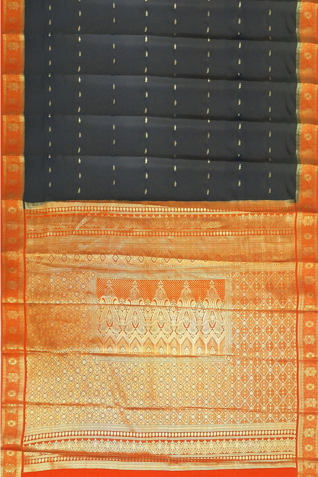 Mysore crepe pure silk saree in black  with small motifs