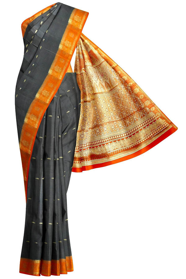 Mysore crepe pure silk saree in black  with small motifs