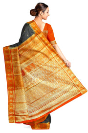 Mysore crepe pure silk saree in black  with small motifs