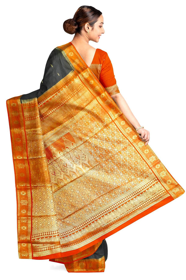 Mysore crepe pure silk saree in black  with small motifs