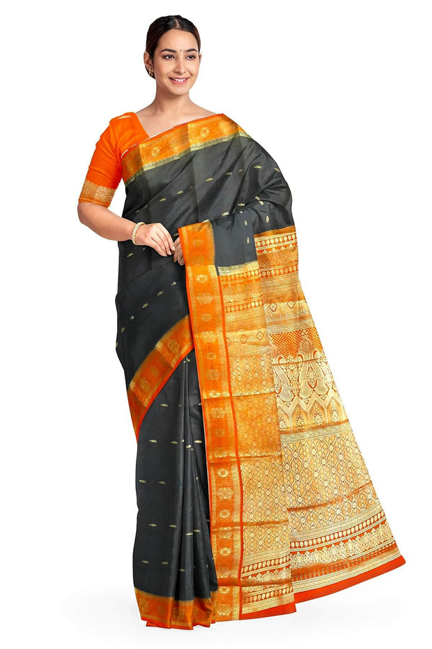 Mysore crepe pure silk saree in black  with small motifs