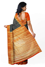 Mysore crepe silk saree in black  with small motifs