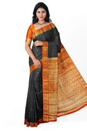 Mysore crepe silk saree in black  with small motifs