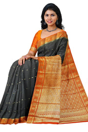 Mysore crepe silk saree in black  with small motifs