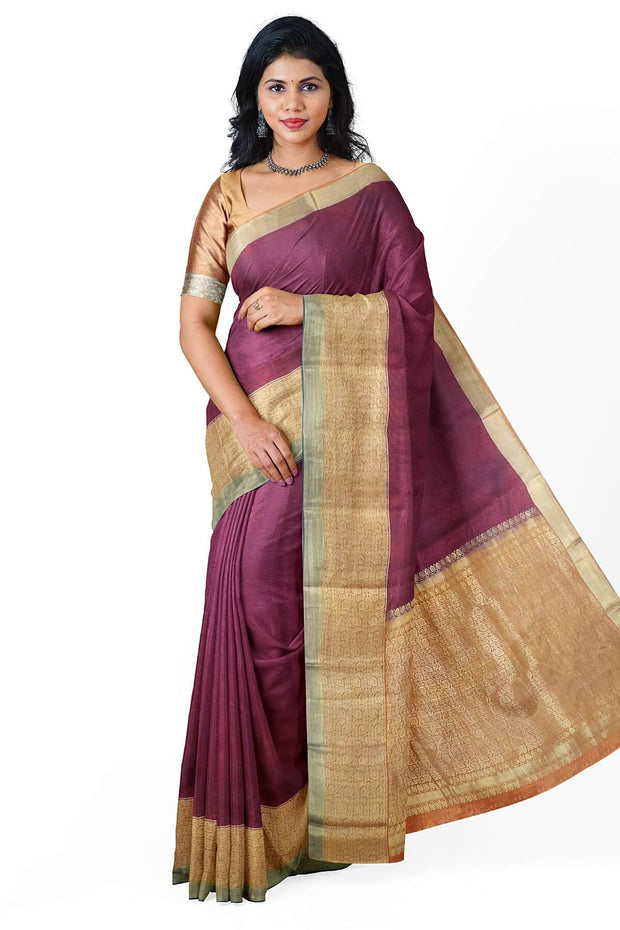 Mysore crepe silk  brocade saree in maroon