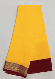 Gorgeous Mysore pure silk & pure gold zari saree in yellow with striped pallu
