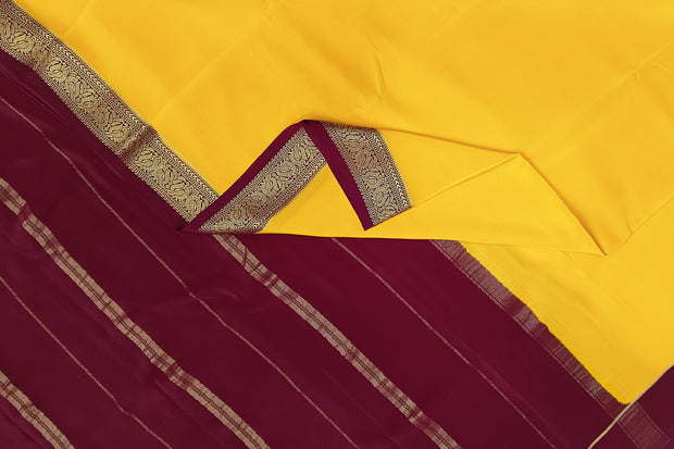 Gorgeous Mysore pure silk & pure gold zari saree in yellow with striped pallu