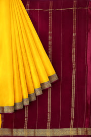 Gorgeous Mysore pure silk & pure gold zari saree in yellow with striped pallu