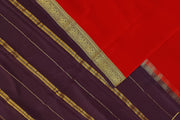 Gorgeous Mysore pure silk & pure gold zari saree in red with striped pallu