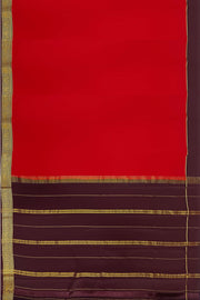 Gorgeous Mysore pure silk & pure gold zari saree in red with striped pallu