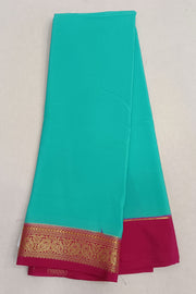 Gorgeous Mysore pure silk & pure gold zari saree in pool blue with striped pallu