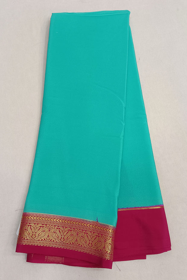 Gorgeous Mysore pure silk & pure gold zari saree in pool blue with striped pallu