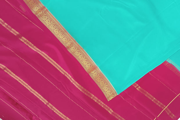 Gorgeous Mysore pure silk & pure gold zari saree in pool blue with striped pallu