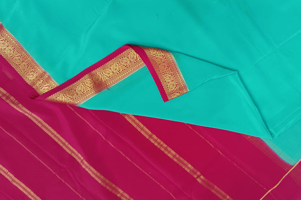 Gorgeous Mysore pure silk & pure gold zari saree in pool blue with striped pallu