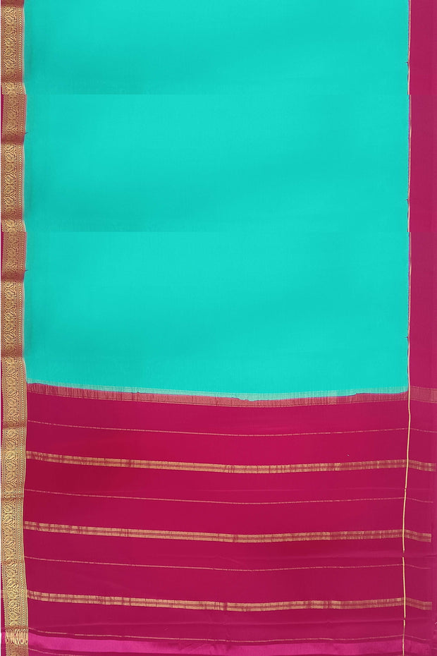 Gorgeous Mysore pure silk & pure gold zari saree in pool blue with striped pallu
