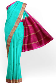 Gorgeous Mysore pure silk & pure gold zari saree in pool blue with striped pallu
