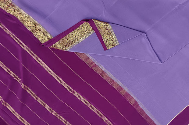 Gorgeous Mysore pure silk & pure gold zari saree in dark lavender with striped pallu