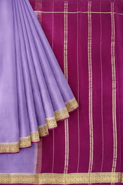 Gorgeous Mysore pure silk & pure gold zari saree in dark lavender with striped pallu