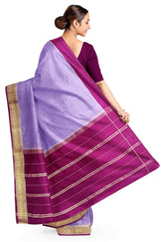 Gorgeous Mysore pure silk & pure gold zari saree in dark lavender with striped pallu
