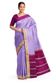 Gorgeous Mysore pure silk & pure gold zari saree in dark lavender with striped pallu