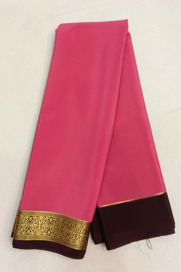 Gorgeous Mysore pure silk & pure gold zari saree in onion pink with striped pallu
