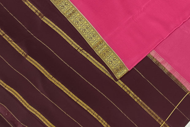 Gorgeous Mysore pure silk & pure gold zari saree in onion pink with striped pallu