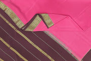 Gorgeous Mysore pure silk & pure gold zari saree in onion pink with striped pallu