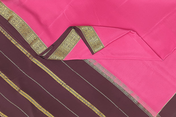 Gorgeous Mysore pure silk & pure gold zari saree in onion pink with striped pallu