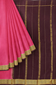 Gorgeous Mysore pure silk & pure gold zari saree in onion pink with striped pallu