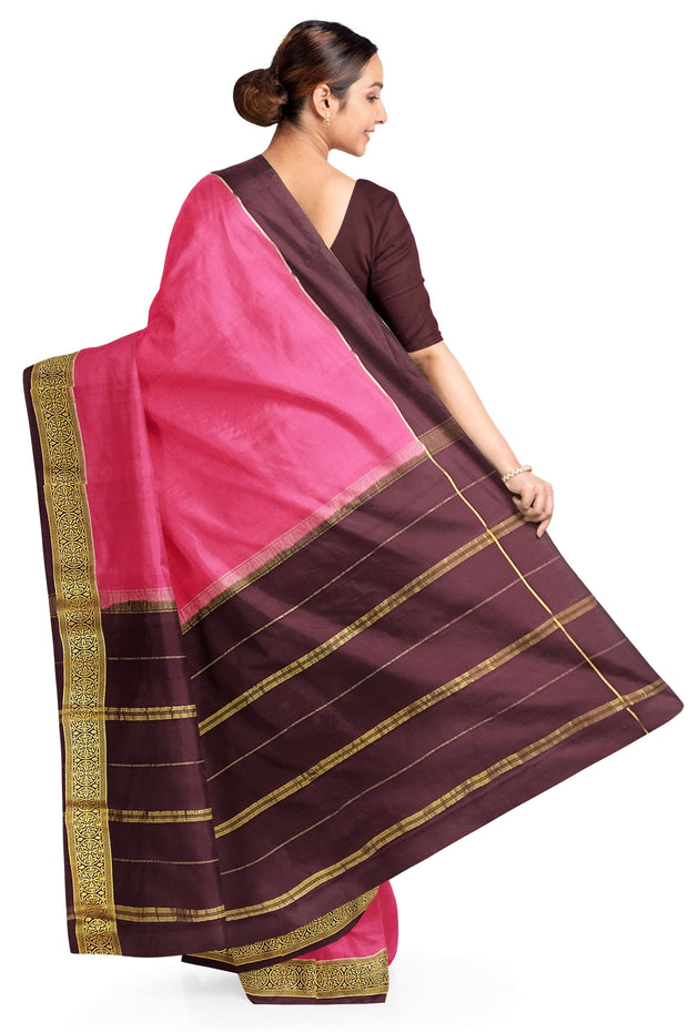 Gorgeous Mysore pure silk & pure gold zari saree in onion pink with striped pallu
